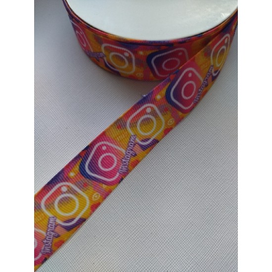 Лента репсовая 2,5 см с рисунком "Instagram", цена за 1 м